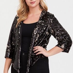 Torrid Runway Black and Gold Sequin Kimono Jacket